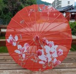 Solparaply/ parasol - rød med flora
